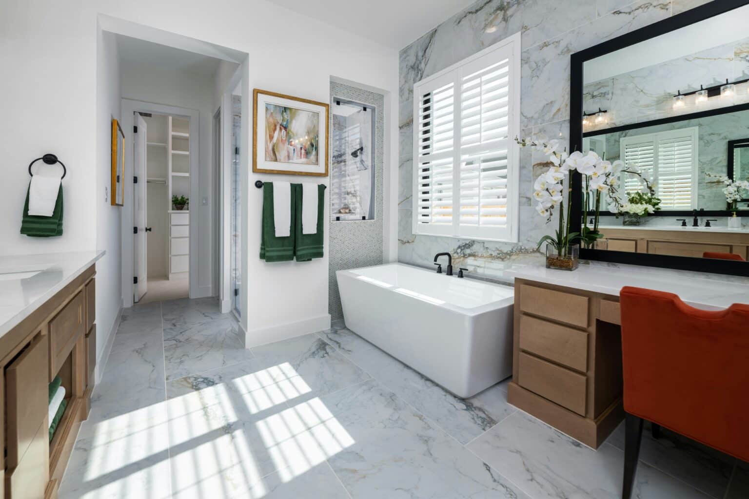 home remodeling contractor in Essex. Large bathroom with white marble floors