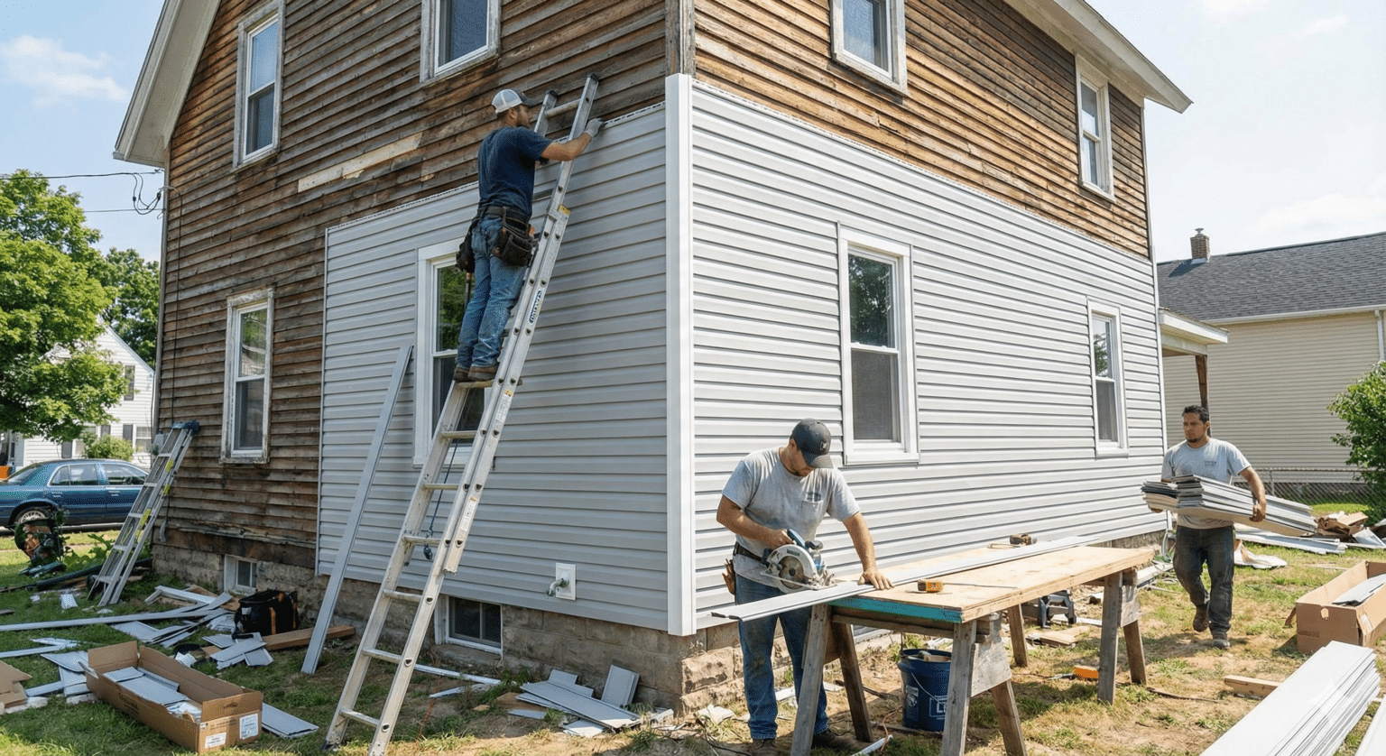 Siding Contractor in Old Saybrook, CT. Workers installing siding